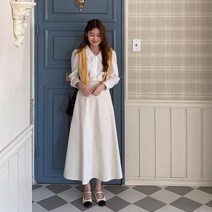 여자 대학생 봄나들이 뒷밴딩 코튼 플레어 롱스커트