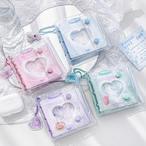 걸스코코 정사각 키링 미니다이어리 3공 투명 다이어리바인더 휴대용, 퍼플