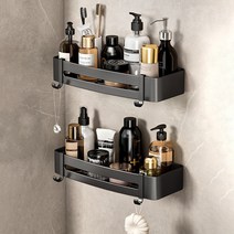 쓰리오브어스 무타공 알루미늄 욕실 일자선반 O형, 2개, 블랙 기본형