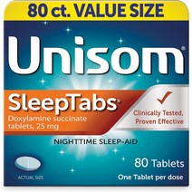 Unisom 유니솜 80정 Nighttime Sleep-Aid Doxylamine Succinate Tablets 80 Tablets, 80 정, 1개