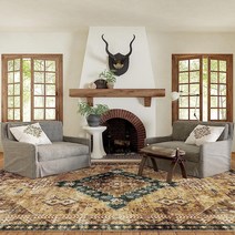 Rugs USA x Lauren Liess Jessamine 기하학적 세탁기 세탁 가능한 부분 러그 152.4 2.4m(5, 9x12, Green, Green