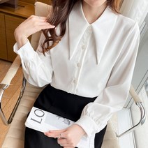 넷투넷코리아 여성 쉬폰 빅카라 기본 단색 정장 면접 셔츠 블라우스