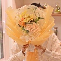 [무료레터링] 고급 꽃풍선 꽃다발 반전 용돈박스 LED 벌룬플라워 부모님 크리스마스 선물 기념일 졸업식 환갑 여자친구 생일 결혼 생신 명절 추천, 고급보자기형, [고급꽃조합]크림베이지, LED 조명 무드등 추가함