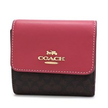 Coach 코치 중지갑 여성 지갑 스몰 컬러 블록 시그니처 PVC 가죽 브라운 x 핑크 CF369 IMV3E 430923