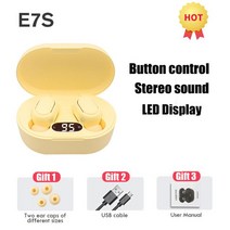명품 운동용 이어폰오리지널 E7S TWS 폰 블루투스 이어버드 무선 Led 디스플레이 터치 컨트롤 방수 샤오, 06 YELLOW, 06 YELLOW