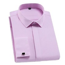 턱시도셔츠 연미복 연주복 남성용 클래식 프렌치 커프스 스트라이프 드레스 셔츠 싱글 패치 포켓 스탠다드 핏 긴 소매 웨딩 단추 포함