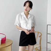 금장 투포켓 카라 블라우스
