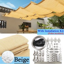 가제보 텔레스코픽 그늘 그물 Pergola 발코니 테라스 천막 수영장 개폐식 웨이브 양산 설치 키트, [24] 1.2mx7m, [02] Grey Wave