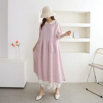 체크 셔링 아이예뻐 휴양지 원피스 DRESS 린넨 마원피스 그린 Green