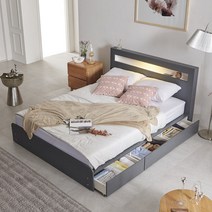 베르디안 마린다 LED 서랍형 퀸침대(매트리스 미포함), 그레이