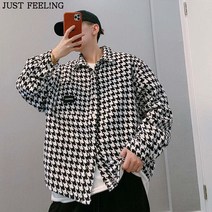 JUST FEEL!NG 긴팔 남성코트 패션 클래식 커플 하운드투스 체크 숏코트 커플룩 남성 자켓 베스트 트위드 자켓