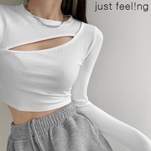 just feel!ng 랑운드넥 가슴트임 크롭티 스판티 데일리 이너티 여성 골지 쫄티 상의