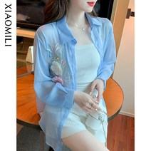 카라넥 셔츠 레쉬 여성 여름 예쁜 스타일리쉬 코트 극 스윗 얇은가디건 긴소매 상의 쉬폰블라우스옷 4699702203