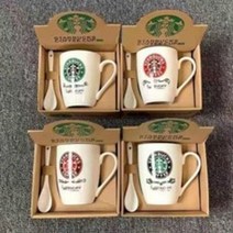 스타벅스 도자기 머그 4세트+숟가락+컵패드(5~7일 도착), 350ml, 6개