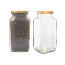 [유리병] 사각수제청850 1개 850ml, 우드무늬마개