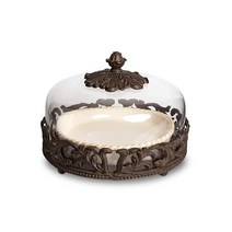 GG Collection 아칸서스 잎 금속 베이스가 있는 돔 뚜껑 크림 세라믹 파이 플레이트