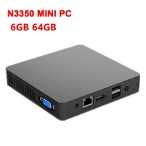 팬리스 미니 PC 인텔 셀러론 N3350 윈도우즈 10 6GB RAM ROM 128GB SSD 1000M LAN WiFi BT4.0 VGA 데스크, 03 UK, 01 6G 64G With Bracket