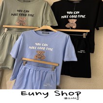 [으니샵] 굿타임반팔반바지세트 여성츄리닝 10대츄리닝 20대츄리닝 세트코디 트레이닝세트 곰돌이반팔티 여자츄리닝 상하의세트 여름츄리닝