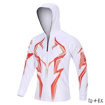 일본 가마가츠 야외 낚시복 Gamakatsu 옷 봄 여름 바위 낚시 바다 낚시 옷 통기성 태양 보호 긴팔 스웨트 루야 옷, 화이트과레드색후드