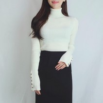 단추 포인트 골지 폴라 니트