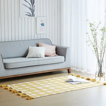 한스데코 인도 투웨이 코튼 테슬 러그 사각패턴 카페트