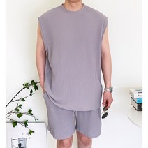데일트 남자 여름 오버핏 플리츠 나시 티셔츠