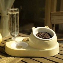 사료 자동급식기 강아지 고양이 사료통 식기 애견용품, 치즈 커스터드(물병 550ml)