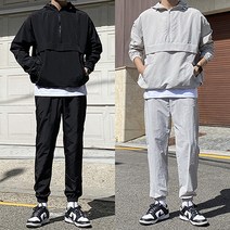 커플 남녀공용 아스노 가을 나일론 우븐 후드 아노락 조거 밴딩 팬츠 트레이닝 세트 3color