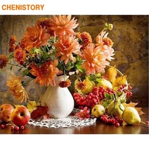 CHENISTORY 꽃 풍경은 자신이 방 작품에 대 한 번호로 캔버스에 아크릴 페인트 페인팅 도면 번호 키트에 의해 회화를 수행, 50x65cm diy frame
