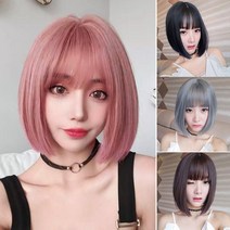보브컷 단발 가발 단발머리 앞머리 풀뱅 똑단발 커트 옆머리 앞머리 통가발 언발 백금발, 초코브라운, 1개