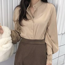 타니즈 카츠 여성 노카라 벌룬 퍼프 블라우스