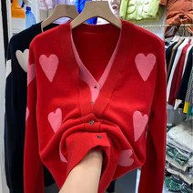 하트단추가디건 여성 니트 데일리 코디 숏 스타일 귀여운 오버핏