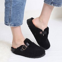 커플 버클 벨트 뽀글이 퍼 뮬 슬리퍼 4cm