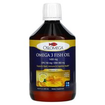 오슬로메가 오메가3 피쉬 오일 천연 레몬 향 1400mg 500ml(16.9floz) - 1400mg-16.9 액상 온스 rTG 알티지오메가