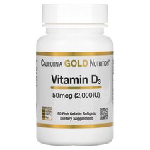 캘리포니아 골드 뉴트리션 California Gold Nutrition 비타민D3 50mcg(2000IU) 소프트캡슐 90개입/360개입 1병, 90개, 2000IU