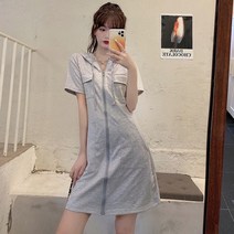 바보사랑 젠느 포켓 후드 집업 반팔 미니 원피스 (2col) .허니비