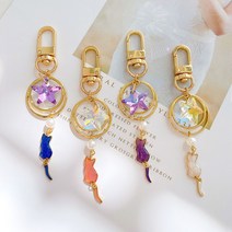 문크리스탈 레진 은하수 홀로그램 별빛 고양이 에어팟 핸드폰 키링 열쇠고리, 피치, 1개