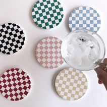 [올인마켓]체커보드 티코스터 세라믹 코스터 컵코스터 컵받침, 레드