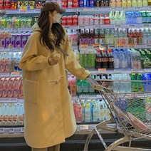 JUST FEEL!NG 핸드메이드코트 키작녀 루즈핏 드톰 후드 떡볶이 뿔 단추 장식 롱 투포켓 H라인 스쿨룩 프레픽룩 울 파프 코트