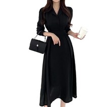 쥬띠크 긴팔 쉬폰 브이넥 카라 핀턱 봄 가을 중년 원피스