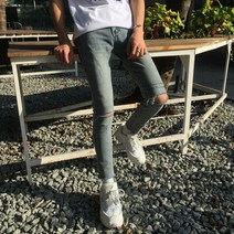 남자 슬림핏 레터링디테일 트랙 5cm 청바지 J0048