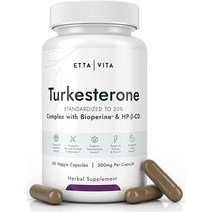 Turkesterone 500mg 2배 더 순수 20% 표준 보온 바이오페린 및 하이드런트 정상프로필베타사이클로덱스트린의 3배흡수성 휴식 근육 회복 체력 지원 비건 수분 60강아지