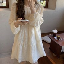 안나리야 루즈핏 캐주얼 모피 부끌 주름 미니 원피스 SH