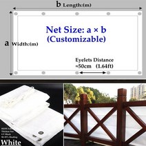 방가로 6평농막 야외정자 95 차광 자외선 방지 흰색 HDPE 태양 그늘 그물 야외 개인 정보 보호 화면 전망대 파빌리온 캐노피 커버, 71.50cm Eyelets Space - 2m x 2