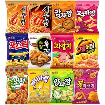 농심스낵세트 12종 (새우깡+매운새우깡+감자깡+고구마깡+포스틱+조청유과+자갈치+오징어집+벌집핏자+바나나킥+꿀꽈배기+양파깡), 1세트