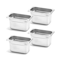 FUSON 4팩 0 3cm(1/9인치) 사이즈 10 2cm(4인치) 깊이 걸림 방지 스팀 테이블 팬 NSF 상업용 18/8 스테인리스 팬 레스토랑 호텔, 1/9 사이즈_4' Deep