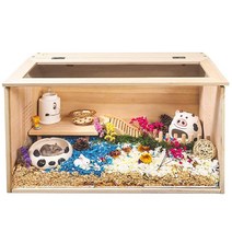 PStarDMoon 햄스터 나무 케이지 상단 도어 디자인 아크릴 투명 및 눈에 띄는 햄스터 케이지 작은 햄스터 시리아 드워프 햄스터 데거스 마우스 또는 기타 유사 제품에 적합, 23.6'X11.8'X15.7', decor