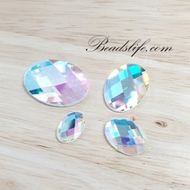 평면 보석 타원 판유리, 10-14mm크리스탈 AB (10개)