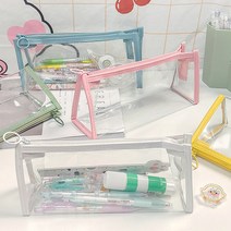 도매팜 1+1 PVC 다용도 투명 방수 필통 대용량 지퍼형, 1개+1개, 화이트+옐로우