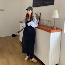 멜빵청치마 롱청치마코디 봄가을 여성 빅사이즈 A라인